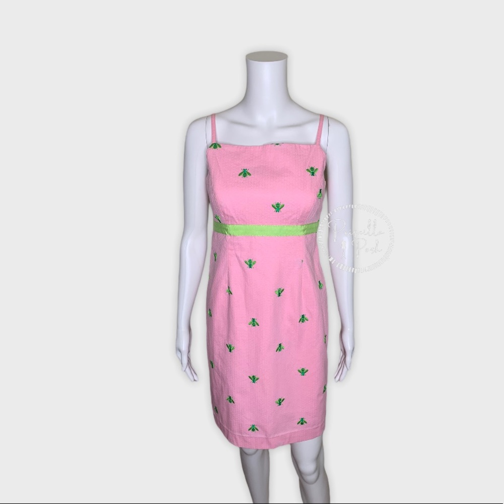 Lilly Pulitzer Pink High Neck Dress Green Bees - Picture 9 of 16